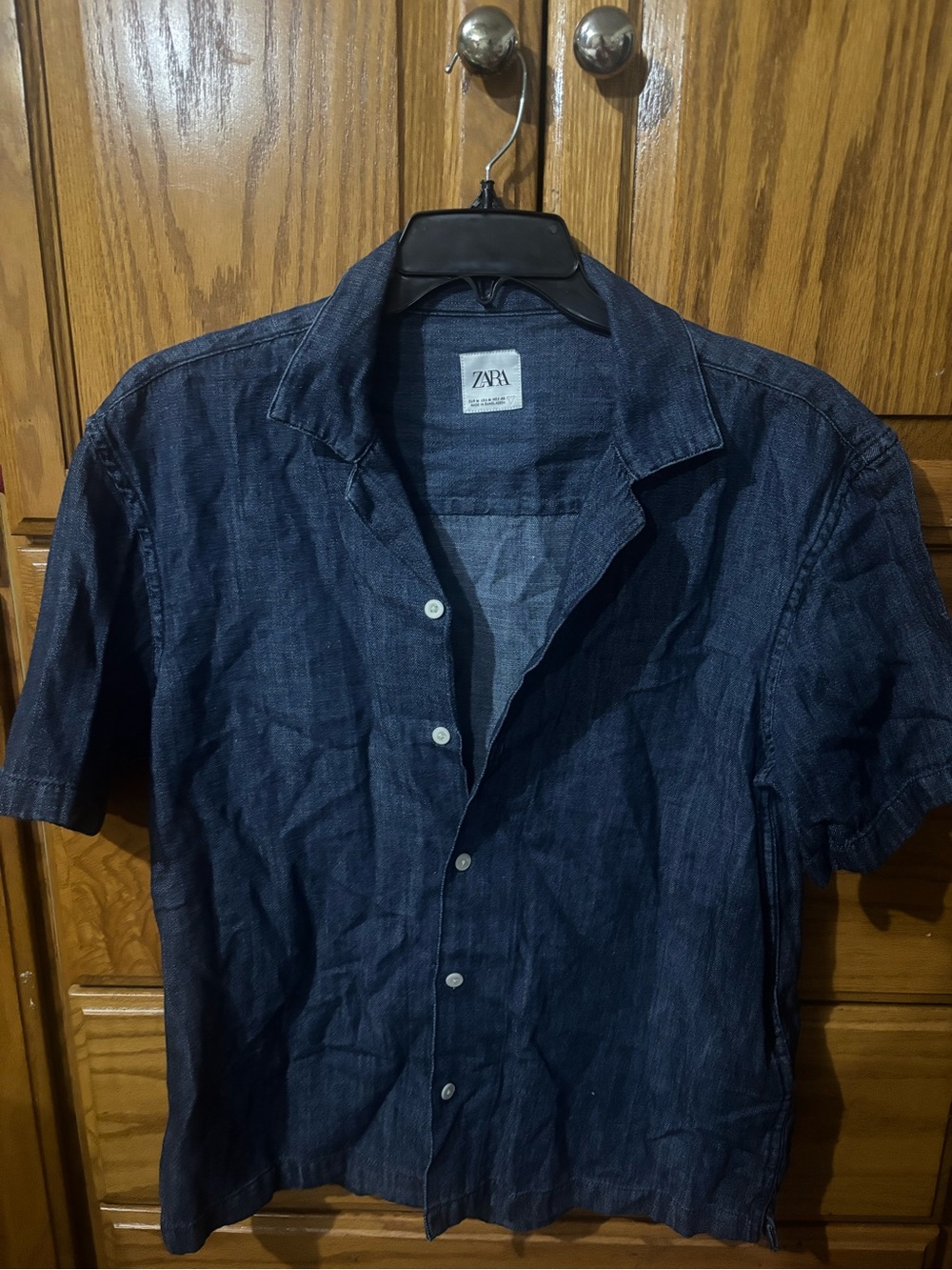 Zara Men’s Short-Sleeve Dark Blue denim Shirt